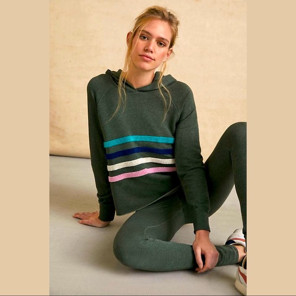 Sundry Galen Chenille Hoodie Dark Green Striped Super Soft Size Small - Picture 2 of 5